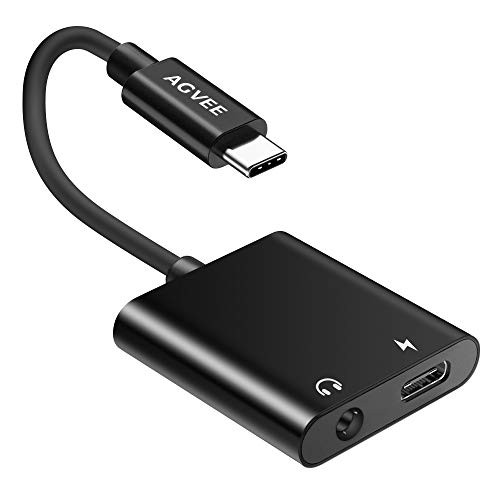 AGVEE USB-C to 3.5mm AUX Audio Earphones Charger Adapter, Type-C Earbuds Splitter, USBC Headphones Dongle, PD & QC Fast Charging for Samsung S20, Note