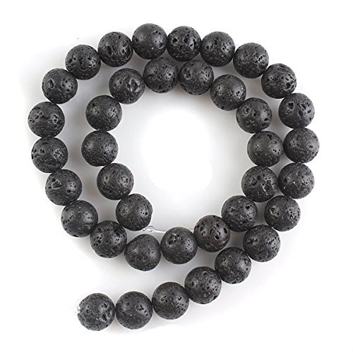 Natural Black Lava Stone Beads Volcanic Gemstone Loose Beads Round Rock Beads for Bracelet Necklace Jewelry Making Finding (Diameter - 8mm)