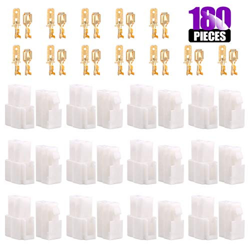 Swpeet 180Pcs 6.3MM 2 Pin Automotive Electrical Wire Connectors, Automotive Electrical Wire Connectors Pin Header Crimp Wire Terminals for Car Motorcy