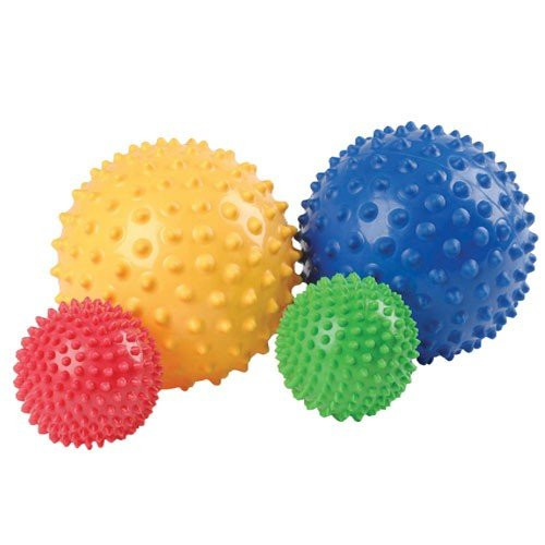 Constructive Playthings Set of 4 Sensory Balls with Bumpy Surfaces - Two 7" and Two 4" for Ages 6 Months and Up