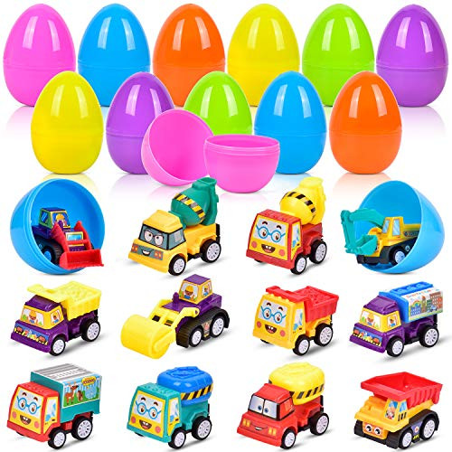 Semaco Easter Eggs Easter Basket Stuffers Filled 12 Pack Eggs with Pull Back Construction Vehicles and Race Cars Inside, Colorful Pre Easter Eggs For Semaco Easter Eggs Easter Basket Stuffers Filled 12 Pack Eggs with Pull Back Construction Vehicles and Race Cars Inside, Colorful Pre Easter Eggs For