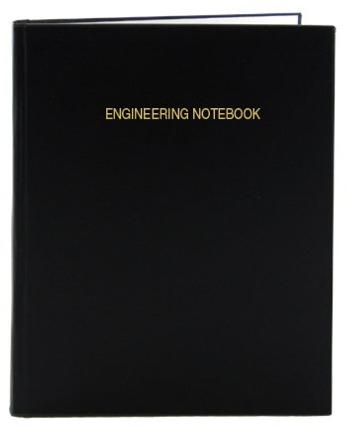 BookFactory Black Engineering Notebook - 96 Pages (.25" Engineering Grid Format) 8" x 10" Engineering Lab Notebook Black Cover Smyth Sewn Hardbound (E