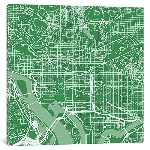 iCanvasART Washington D.C. Urban Roadway Map Green Gallery Wrapped Canvas Art Print, 12" x 0.75" x 12"