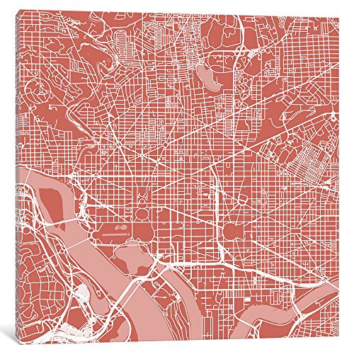 iCanvasART Washington D.C. Urban Roadway Map Pink Gallery Wrapped Canvas Art Print, 12" x 0.75" x 12"