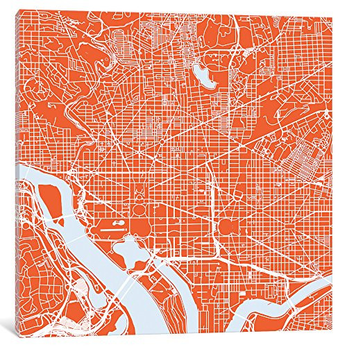iCanvasART Washington D.C. Urban Roadway Map Red Gallery Wrapped Canvas Art Print, 12" x 0.75" x 12"