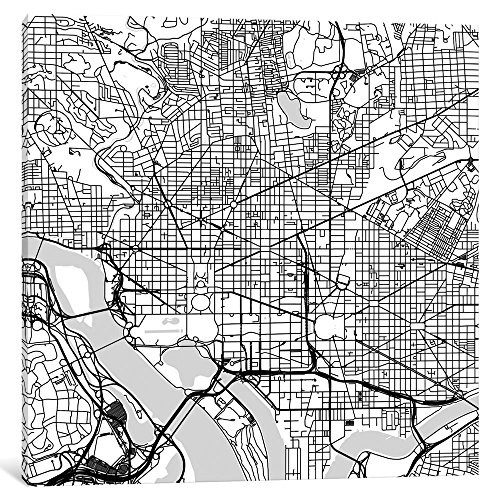 iCanvasART Washington D.C. Urban Roadway Map White Gallery Wrapped Canvas Art Print, 12" x 0.75" x 12"
