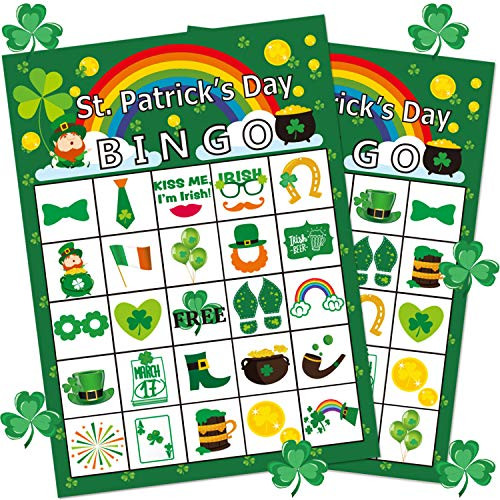 Funnlot St. Patrick's Game St Patricks Bingo with 24 Players St. Patrick's Activities Shamrock Bingo St. Patricks Day Bingo Cards for Family Class Par