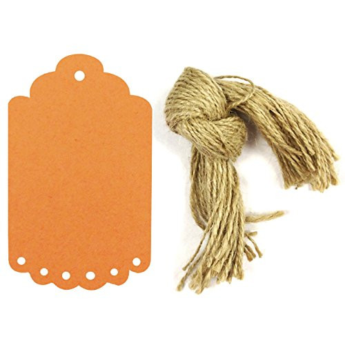 Wrapables 50 Count Gift Tags/Kraft Hang Tags with Free Cut Strings for Gifts, Crafts and Price Tags, Large Scalloped Edge, Orange