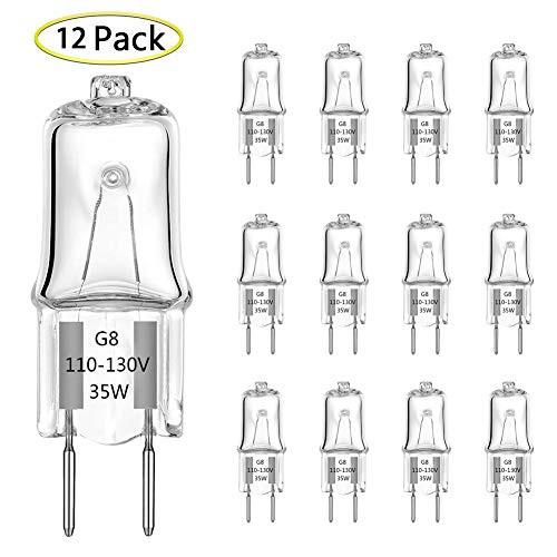 G8 Halogen Light Bulb 35W 120V T4 JCD Type G8 Bi-Pin Base (12 Pack) Dimmable G8 Xenon Bulbs for Kitchen Hood, Landscape Lights, Desk and Floor Lamps,