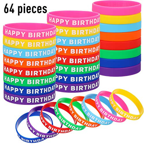 Happy Birthday Bracelets Silicone Stretch Wristbands Colored Rubber Bracelets for Birthday Party Supplies, 8 Colors (64) Happy Birthday Bracelets Silicone Stretch Wristbands Colored Rubber Bracelets for Birthday Party Supplies, 8 Colors (64)