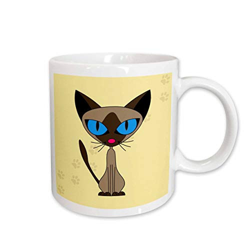 3dRose Cute Siamese Cat Paw Prints Design Mug, 11-Ounce