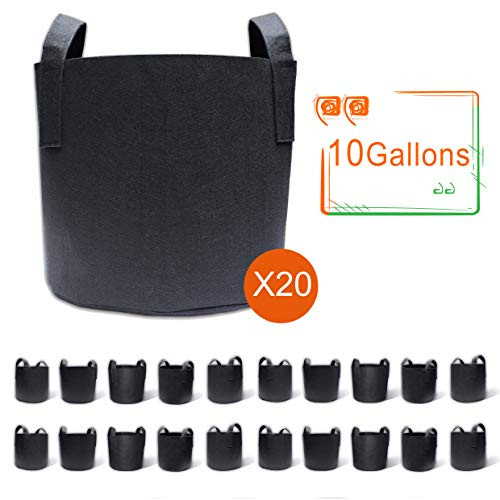 Gardzen 20-Pack 10 Gallon Grow Bags, Aeration Fabric Pots with Handles, Pot for Plants