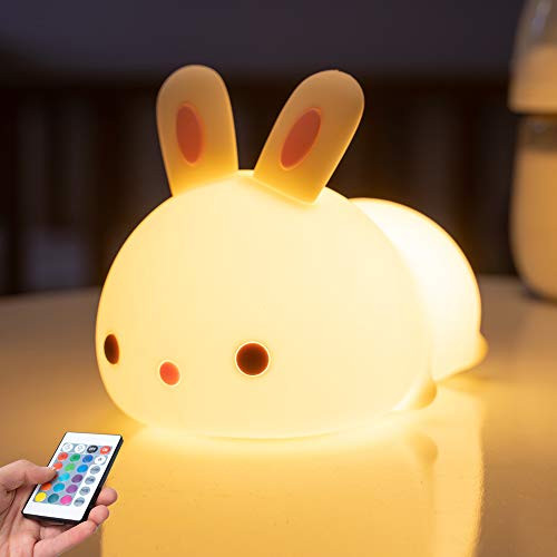Bunny Night Lights for Girls, Cute Rabbit Animal Baby Toddler NightLight Led Nursery Girls Night Light for Kids, Color Changing Silicone Cute Lamp for