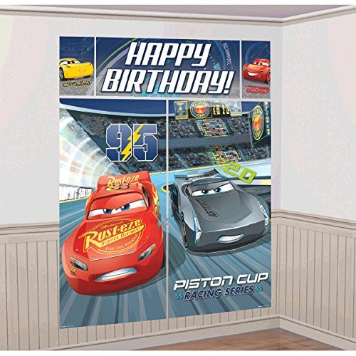 Disney Cars 3 Lighning McQueen Kids Party Scene Setter Wall Decorations Kit - Kids Birthday and Party Supplies Decoration