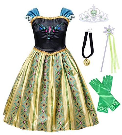 HenzWorld Little Girls Outfits Dresses Clothes Costumes Snow Princess Fancy Halloween Birthday Party Role Pretend Cosplay Outfits Snowflake Scepter Ti