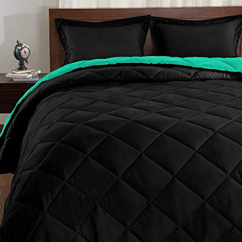 Basic Beyond Down Alternative Mint Leaf/Black Comforter Set King - Reversible Bed Comforter with 2 Pillow Shams for All Seasons