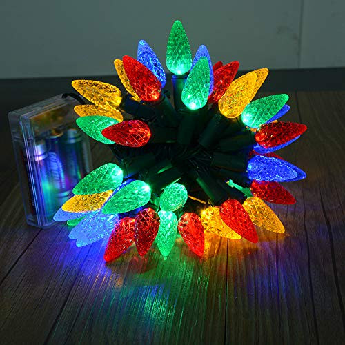 Homeleo 16.4ft 50 Count Battery Operated Christmas Lights,Multi Colored C6 Strawberry Lights for Christmas Wreaths Xmas Tree Front Door Garland Decora