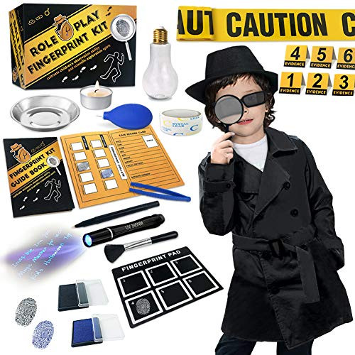 Spy Kit for Kids Detective Outfit Fingerprint Investigation Role Play Dress Up Educational Science STEM Toys Costume Secret Agent Finger Print Identif