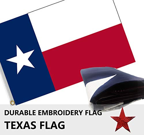 ERT Texas State Flag 3x5 Ft Embroidered Stars Durable 210D Nylon for Outside - UV Fade Resistan - Brass Grommets - 3x5 Foot Texas Flag ERT Texas State Flag 3x5 Ft Embroidered Stars Durable 210D Nylon for Outside - UV Fade Resistan - Brass Grommets - 3x5 Foot Texas Flag