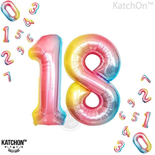 Rainbow Number 18 Balloon for 18th Birthday - Large, 40 Inch | 18th Birthday Balloons | Gradient 18 Number Balloon | 18 Birthday Decorations for Girls