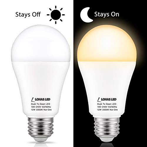 Sensor Light Bulb Dusk to Dawn LED Light Bulb, A19 12W(100W Equivalent) Outdoor Porch Lights Smart Sensor Lighting, Soft White 3000K 1000Lm Auto on/Of