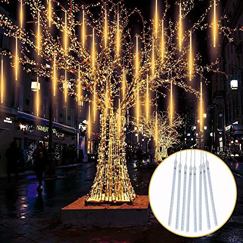 TOPIST Falling Raindrop Lights, LED Meteor Shower Christmas Lights 30cm 8 Tubes 144 LED, Icicle Snow Falling Rain Lights for Party Holiday Garden Xmas