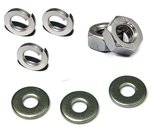 M3 Nuts washers Assortment kit, (100 Hex Nuts+ 100 Flat & Lock washers) 110-72 Stainless, 18-8 (304) Stainless Steel Screws by Persberg, Nuts, Flat &