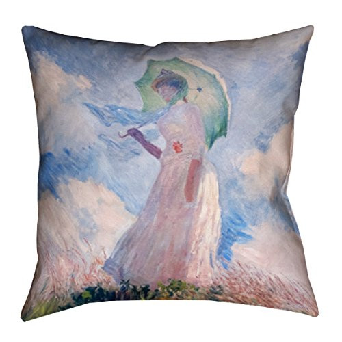 ArtVerse Claude Monet Woman with Parasol Pillow Cover (No Fill) - Faux Linen, 16 x 16, Blue & White
