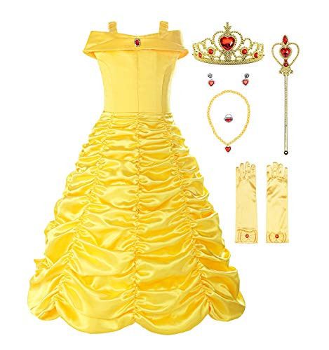 ReliBeauty Little Girls Layered Princess Dress Costume with Accessories, Yellow, 3T (Asian 110)