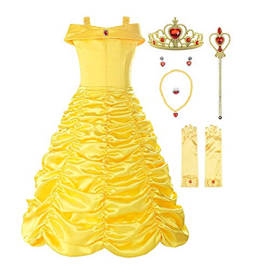 ReliBeauty Little Girls Layered Princess Dress Costume with Accessories, Yellow, 4T-4 (Asian 120)