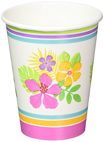 Sun-Sational Summer Luau Party Sophisticated Hibiscus Cups Tableware, Paper, 9 Ounces, Pack of 18
