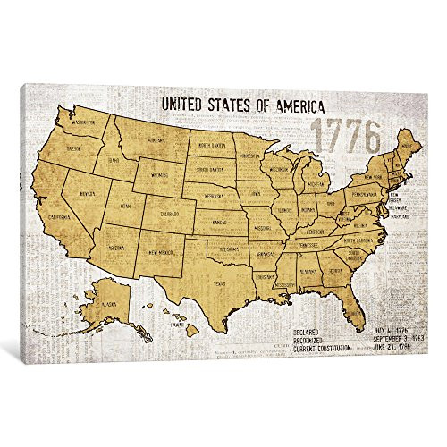 iCanvasART iCanvas Map of USA Gallery Wrapped Canvas Art Print by Irena Orlov, 12" x 8"