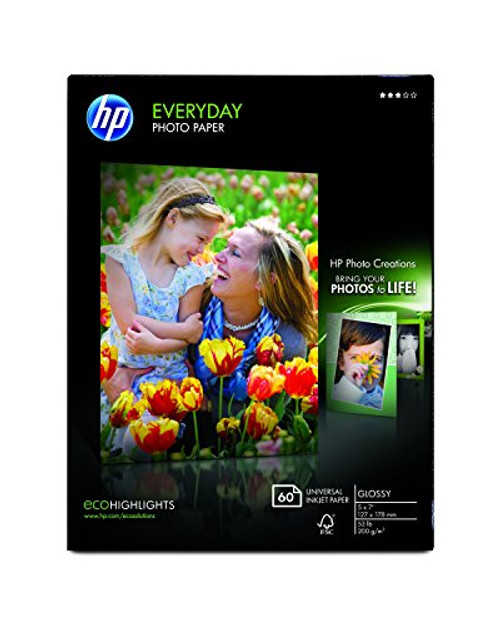 HP Photo Paper, Everyday Glossy, (5x7 inch), 60 sheets