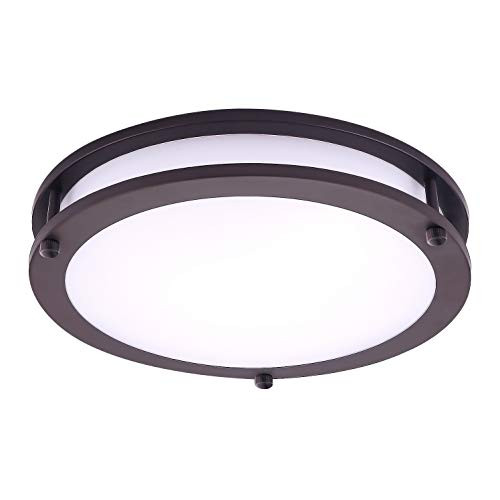 OSTWIN 12 Inch LED Flush Mount Ceiling Light 20W (120W Eqv) Dimmable 1400 Lm - 4000K (Bright White) Round LED Ceiling Light Fixture - Oil Rubbed Bronz