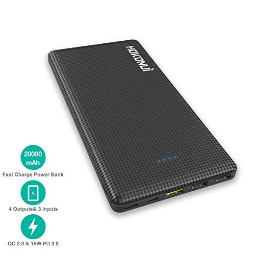 Portable Charger Power Bank, Hokonui 20000mAh External Battery Pack 4 Output & 3 Input with Fast QC 3.0 and 18W Power Delivery 3.0 Compatible for Cell Portable Charger Power Bank, Hokonui 20000mAh External Battery Pack 4 Output & 3 Input with Fast QC 3.0 and 18W Power Delivery 3.0 Compatible for Cell