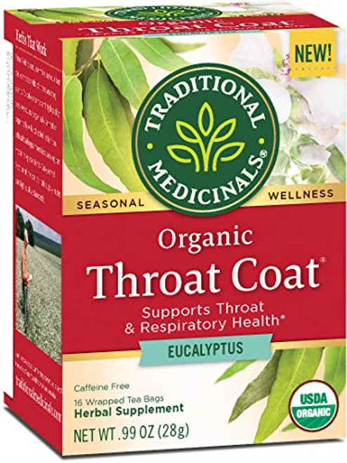 Traditional Medicinals Organic Throat Coat Eucalyptus Seasonal Tea (Pack of 6), Supports Throat Health, 96 Tea Bags Total Traditional Medicinals Organic Throat Coat Eucalyptus Seasonal Tea (Pack of 6), Supports Throat Health, 96 Tea Bags Total