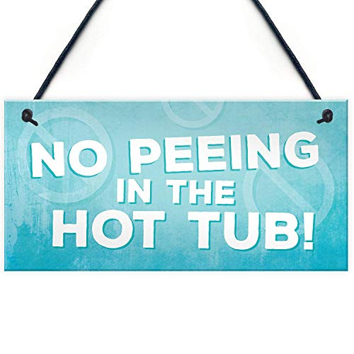 Meijiafei Hot Tub No Peeing Rules Sign Hanging Garden Shed Plaque Funny Gift Home Decor 10" X 5"