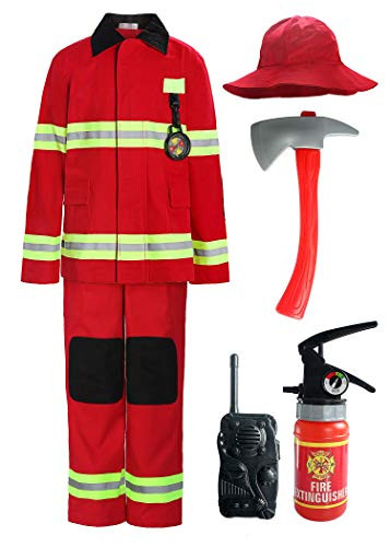 ReliBeauty Children Firefighter Role Play Fireman Costume for Kids, Red, 6-7/130