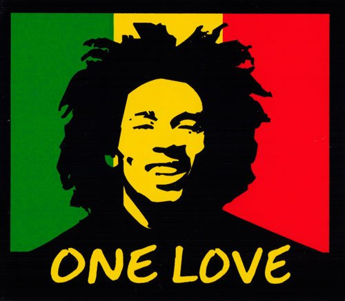Peace Resource Project One Love - Rasta Colors with Bob Marley - Bumper Sticker/Decal (4.25" X 3.75")
