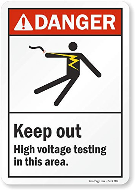 SmartSign "Danger: Keep Out High Voltage Testing Area" with Graphic, Vinyl Label, 10" x 7" SmartSign "Danger: Keep Out High Voltage Testing Area" with Graphic, Vinyl Label, 10" x 7"