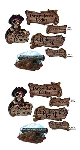 Beistle S55705AZ2, 8 Piece Pirate Cutouts, 15.5'' - 16.5''