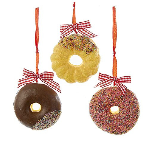 Kurt Adler 2.56-Inch Plastic Donut Ornament Set of 3, 3 Piece