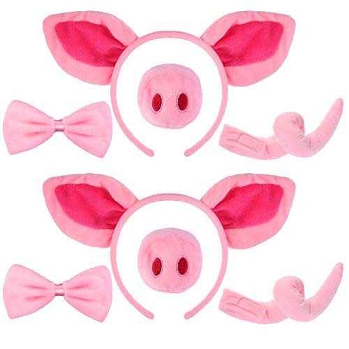 8 Pieces Pig Costume Accessories Set Fancy Pig Ears Headband Nose Tail and Bow Tie Pig Costumes Set for Toddlers and Kids