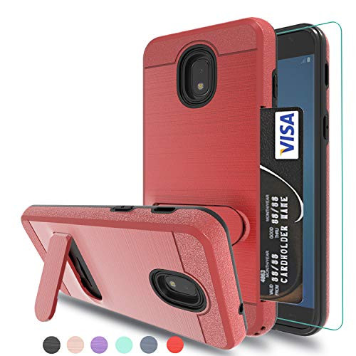 Galaxy J3 2018 Case / J3 Eclipse 2 / J3 Express Prime / J3 Prime 2/ Amp Prime 3/ J3 Orbit/J3 Achieve Case with HD Screen Protector,Ayoo [Card Slot Holder Kickstand] for Galaxy J3 2018-ZJ Red