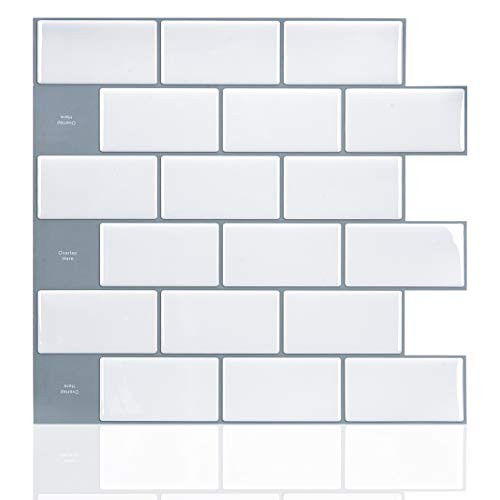 Vamos Tile Peel and Stick Backsplash White Subway Tile for Kitchen Self Adhesive Stick on Bathroom Vinyl(10 Sheets)