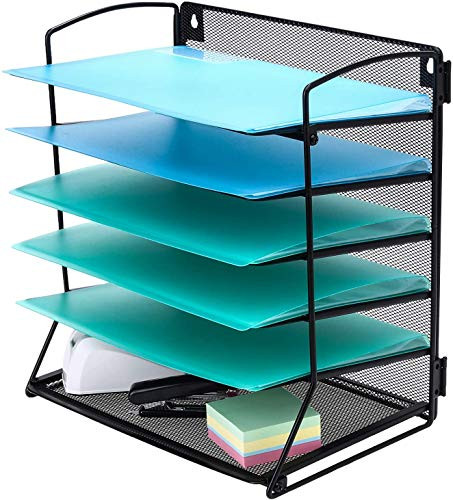 Delifox 6 Tier Desktop File Organizer Document Organizer Letter Tray Holder for Office and Home, Black