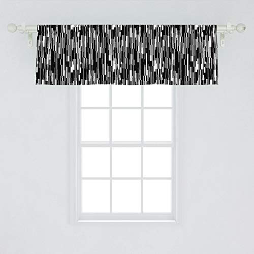 Ambesonne Black and White Window Valance, Barcode Pattern Abstraction Vertical Stripes in Grayscale Colors, Curtain Valance for Kitchen Bedroom Decor
