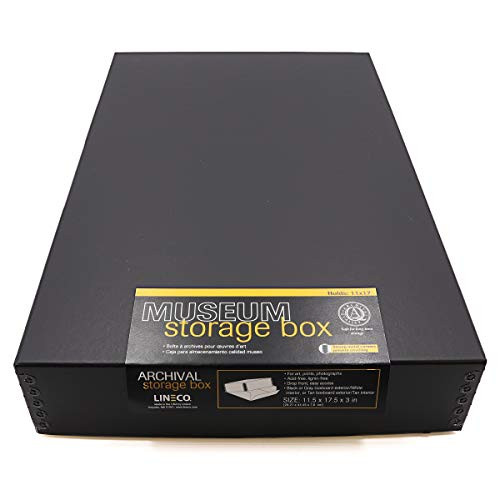Lineco, 11x17 Black Museum Archival Storage Box, Drop Front Design. Acid-Free with Metal Edge. Protects Picture Longevity, Organize Photos, Documents,