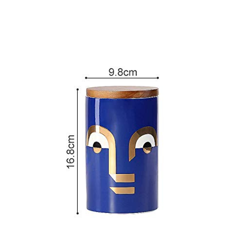 Modern Design Food Storage Jar, Kitchen Canisters with Airtight Seal Wooden Lid, Face Pattern Cereal Storage Canister for Coffee, Sugar, Tea, Spice an