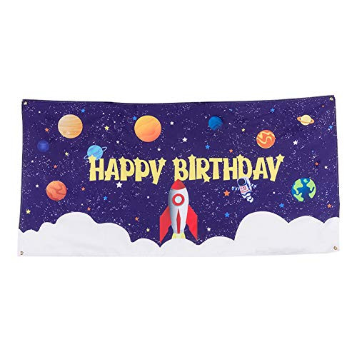 Happy Birthday Backdrop Party Banner Outer Space Party Decoration Photography Background Astronaut Rocket Galaxy Planet Kids Birthday Supplies Table D